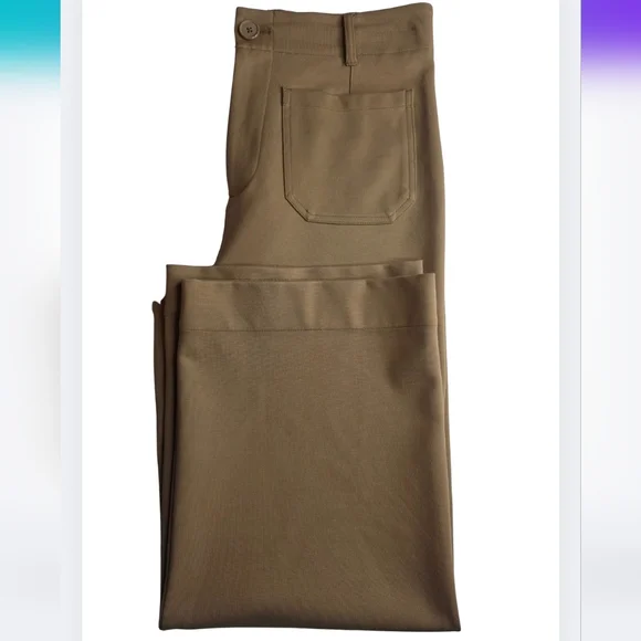 Jones & Co Tan High Rise Wide Leg Ankle Trousers Stretch Thick Size 10 2250-Ai - Picture 2 of 12